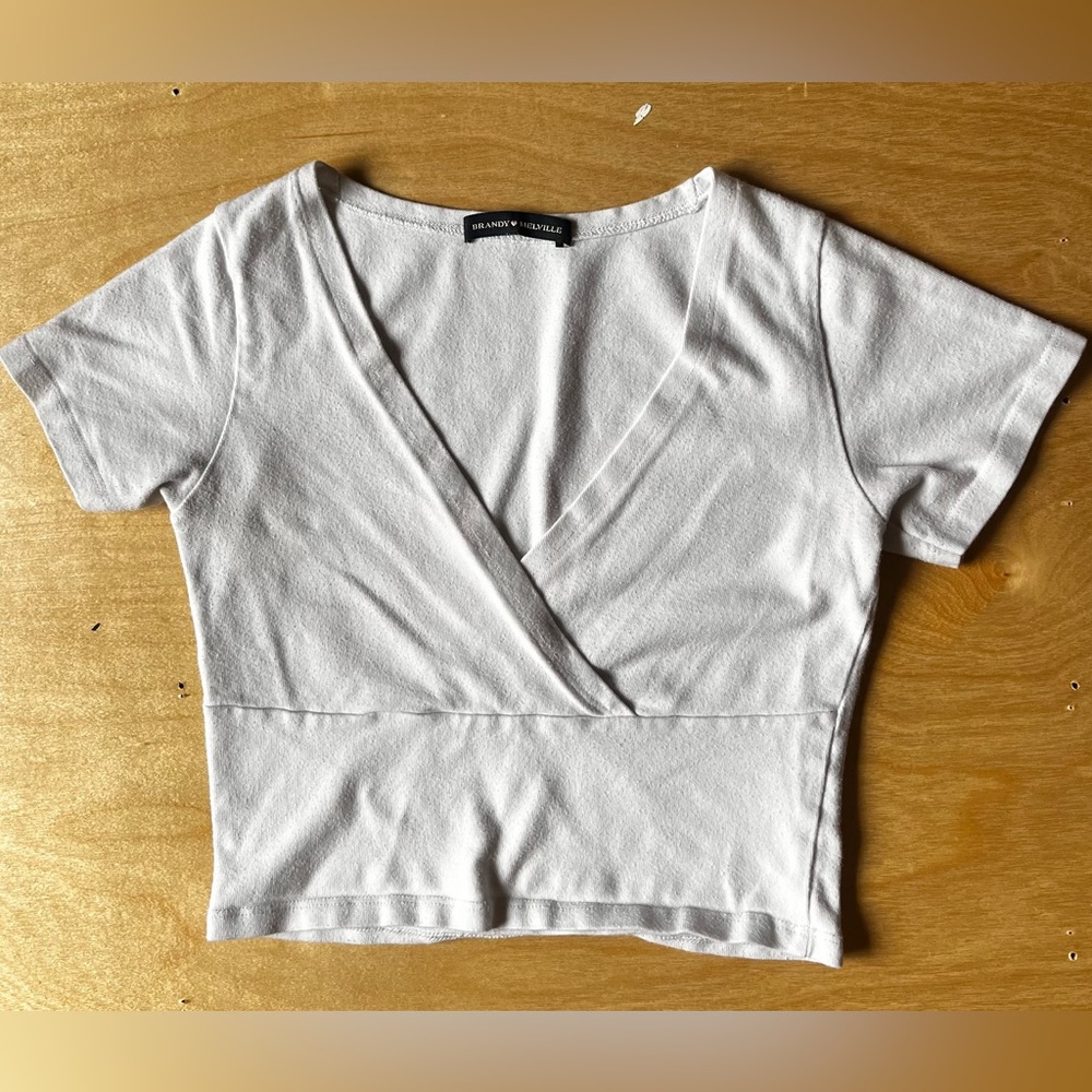 Y2K Brandy Melville White Cropped Tee Soft Cotton Short Sleeve Top